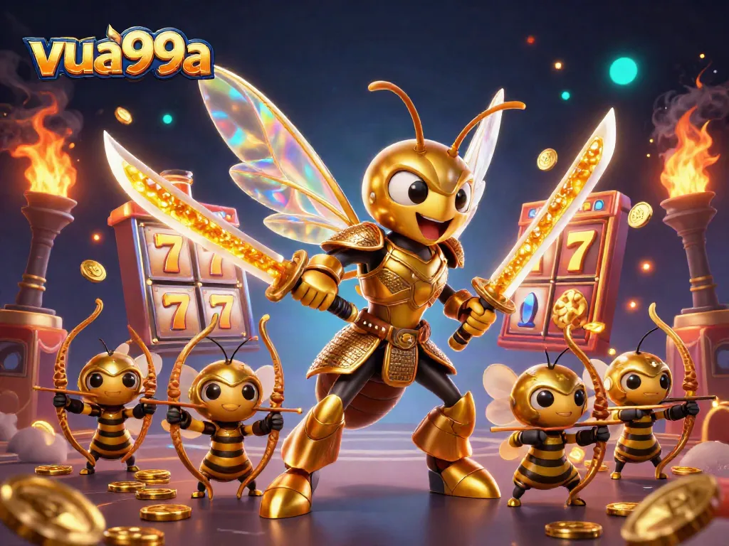 Engaging gameplay at vua99a featuring unique characters amidst dynamic slot reels and sparkling treasures.