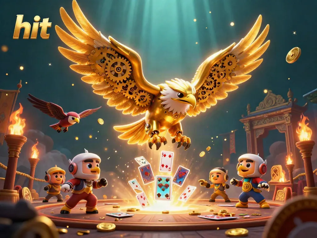 Experience the hit of excitement in this dynamic casino-themed 3D illustration featuring a golden eagle and enchanting elements.