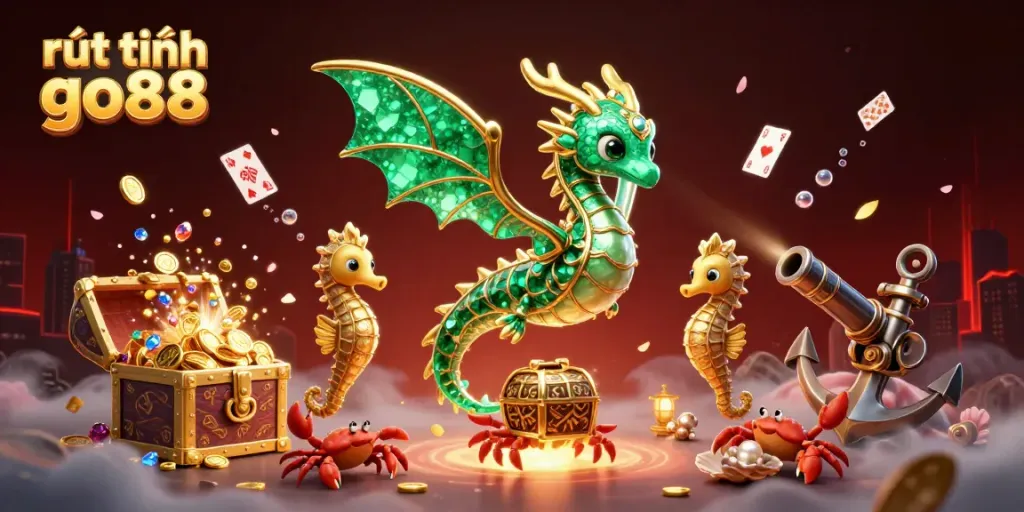 Engaging rút tiền go88 illustration featuring a sea dragon and treasure scene for casino excitement.