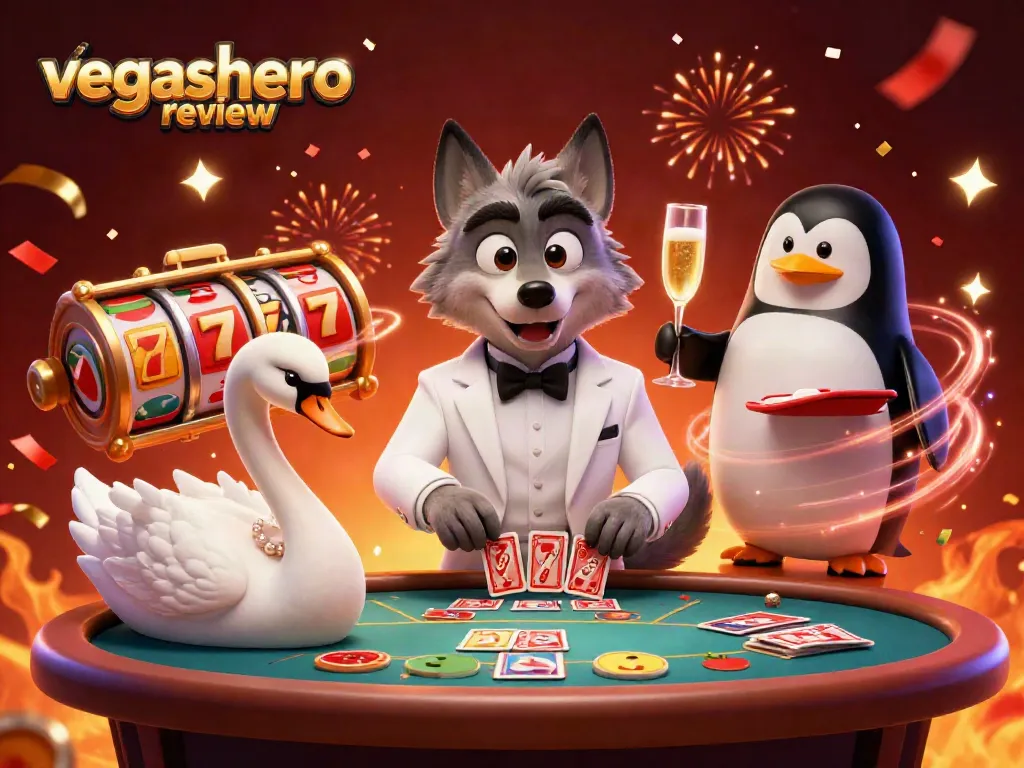 Experience the excitement of the vegashero review with lively casino action in this vibrant illustration.