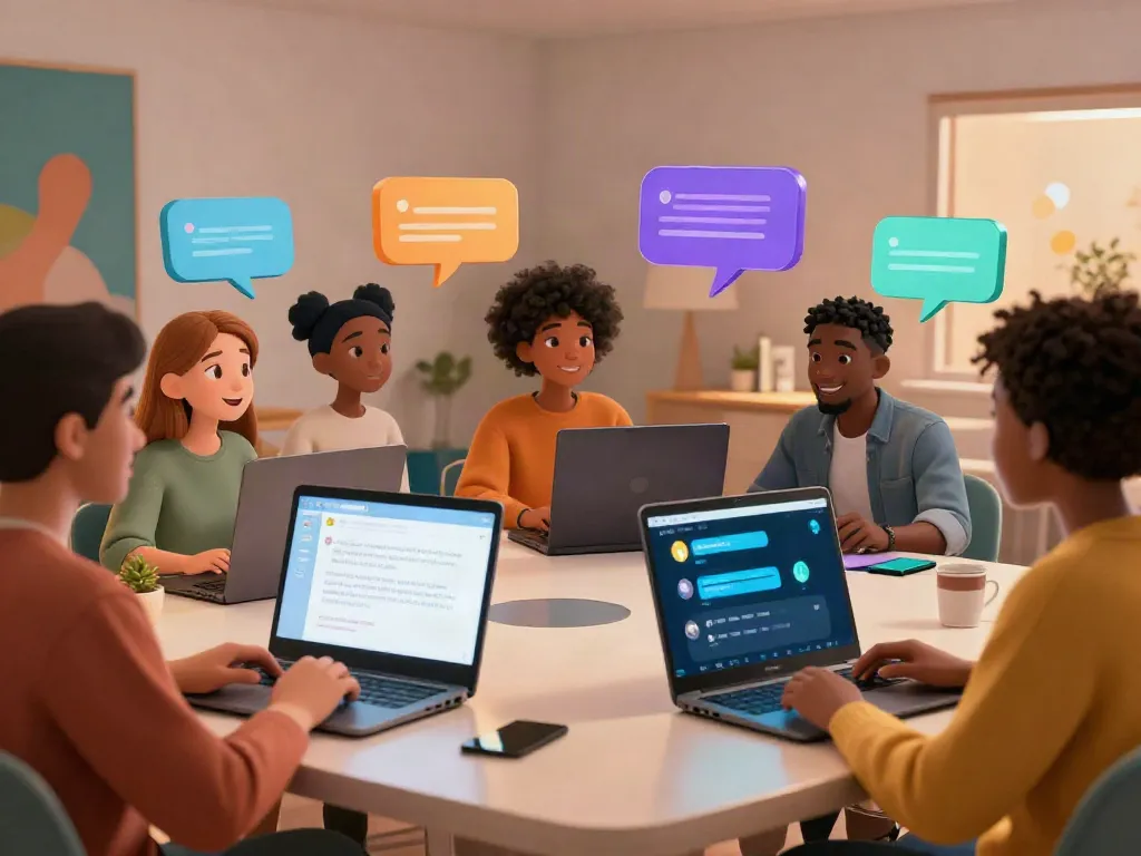 Engaging virtual characters in a juicy chat AI conversation, showcasing cultural diversity with high-tech devices in a vibrant digital studio.