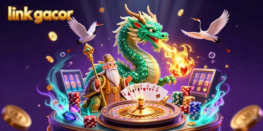 Experience exhilarating wins with link gacor in this vibrant casino scene featuring dynamic characters and game elements.
